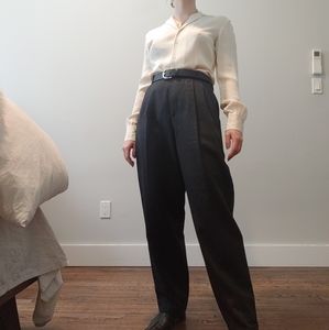 Dark Academia 100% Wool Dark Grey Pleated Pants